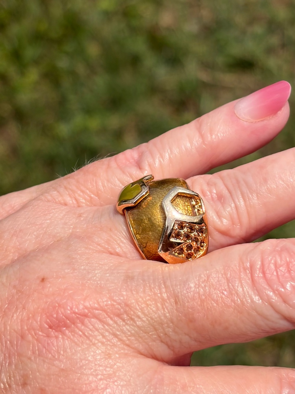 Camille Lucie Rose Gold Statement Dome Ring with Olive Green Accent